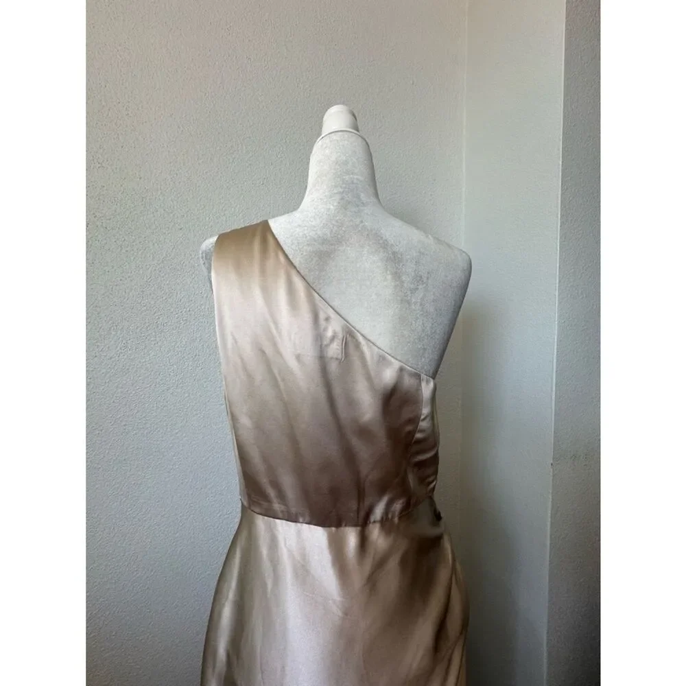 J. Crew One-Shoulder Satin Dress in Champagne Blush 100% Silk SZ 10